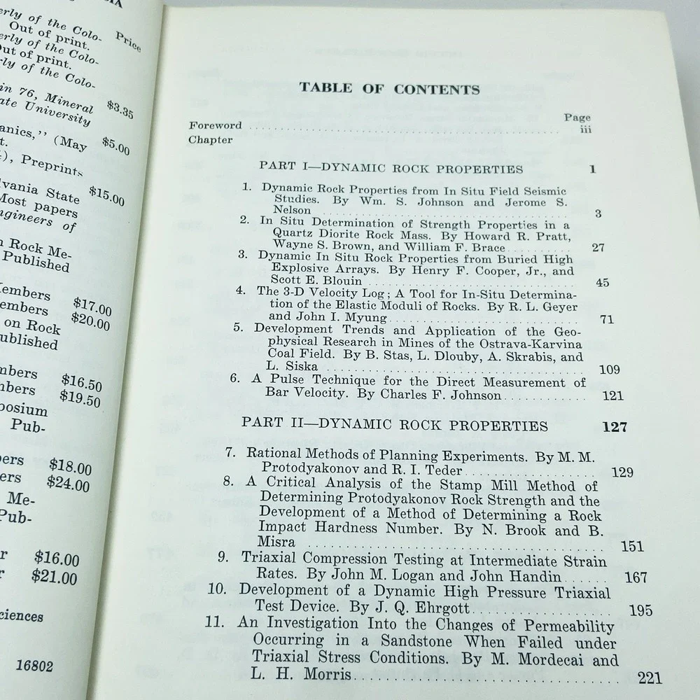 Dynamic Rock Mechanics 12th Symposium Edited by George‎ B. Clark Hardcover 1970s